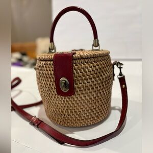 Patricia Nash Elegant Woven Basket Bag with Red Accents